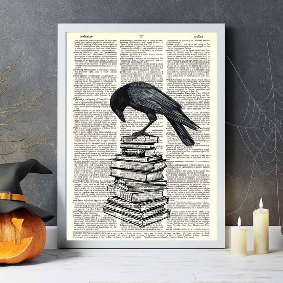 Raven Crow on Books DICTIONARY ART PRINT - Vintage Wall Decor Poster - Picture 6 of 12